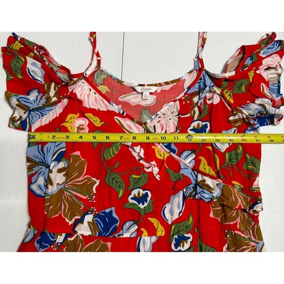 Candies Y2K Red Floral Cold Shoulder Sun Dress w/ Sash Belt Pockets Sz L - Picture 5 of 7